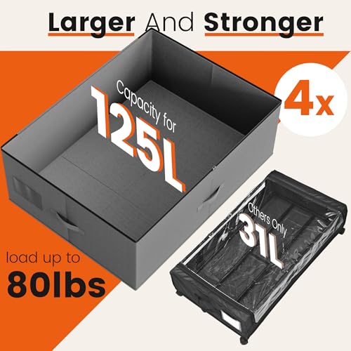 XXXXL 125L Under Bed Storage, Storage Containers with Support & Clear Lid, Support Frame, Underbed Storage Bins for Clothes, Shoes, Blankets, and Toys 2 pack (125L) - size: 125L