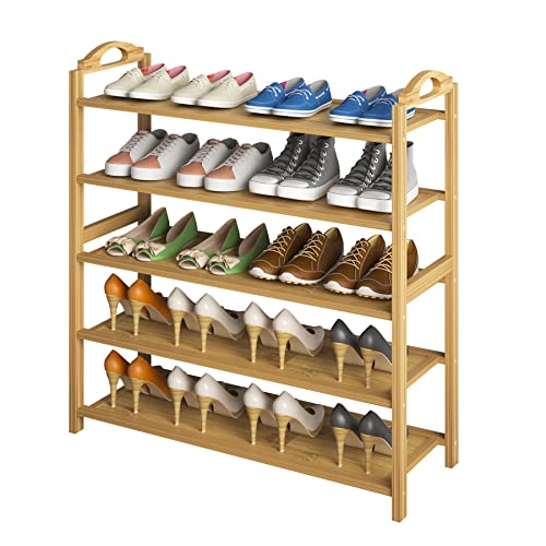 UDEAR Bamboo Shoe Rack 5-Tier Shoe Storage Organizer Entryway Shoe Shelf - size: 5-Tier