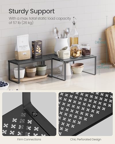 SONGMICS Spice Racks, Set of 2 Metal Cabinet Shelf Organizers, Countertop Organizers, Shelf Risers, Stackable, Expandable, Ink Black UKCS005B01 - color: Ink Black, size: 11"D x 12.6"W x 6.1"H + 5.5"D x 12.6"W x 6.1"H