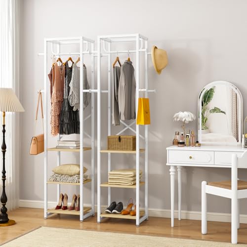 IBUYKE Coat Rack with Shelves, Freestanding Hall Tree with 3 Shelves and 8 Hooks, Industrial Clothes Stand for Entryway, Hallway, Bedroom, Natural UTMJ088R - color: Natural