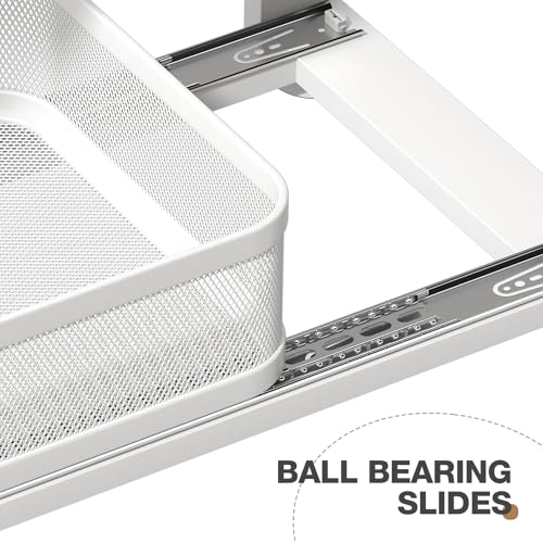 2 Pack 21IN-Depth Under Sink Organizer With Next-Gen Ball-Bearing Slides,2-Tier Precision Mesh Pull Out Cabinet Storage for Bathroom&Kitchen,Height Adjustable Drawers Shelf,Anti-rust-White - color: White, size: 2 Pack-21"Dx12.4"-16.5"H