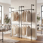 Giantex Industrial Pipe Clothing Rack, 42" Wall Mounted Heavy-Duty Metal Garment Organizer with 2 Hanging Rods, 2-Tier Walk-in Closet System for Wardrobe Closet, Retail Display - size: 42 Inches