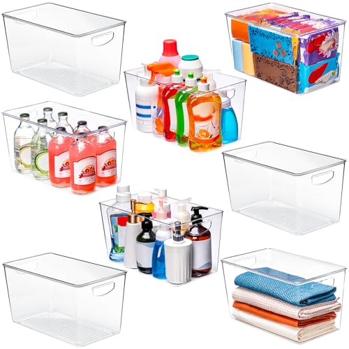 theaoo Clear Storage Bins with Lids Stackable - XLarge Plastic Containers for Pantry Organization and Storage - Perfect for kitchen,Fridge,Laundry Room,Bathroom,Garage,Closet,Cabinet Organizer -8 Pack - size: XL (Pack of 8)