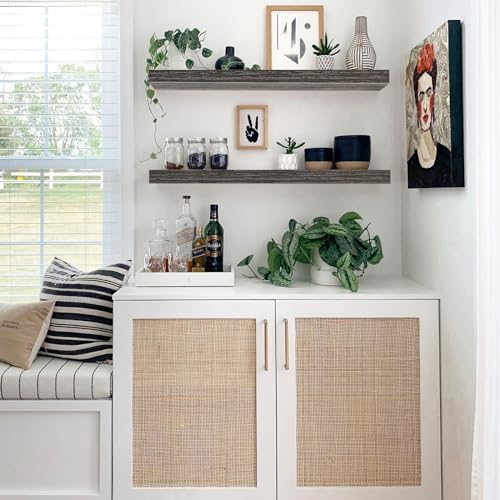 QEEIG Floating Shelves for Wall 35.4" Long - Wall Mounted Shelf Bathroom Kitchen Living Room Bedroom Farmhouse Home Decor Display Bookshelf Large 35.4 x 9.3 inch Set of 2, Grey (008-90GY) - color: D. Grey, size: 35.4"