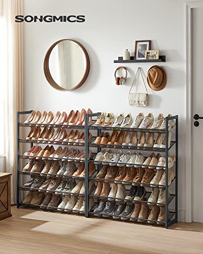 SONGMICS 12-Tier Stackable Shoe Shelf Set, Metal Shoe Storage for Garage, Entryway, with Adjustable Shelves, Hold 48-60 Pairs, Cool Gray ULMR12G01 - color: Charcoal Gray, size: 12 Tiers (36.4"W)