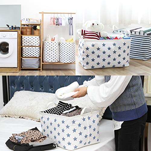 Sea Team Collapsible Canvas Fabric Storage Basket with Handles, Rectangle Waterproof Storage Bin, Box, Cube, Foldable Shelf Basket, Closet Organizer, 16.5 x 11.8 x 9.8 Inches, Navy Star - color: Star/Navy Blue, size: 16.5 Inch (Pack of 1)