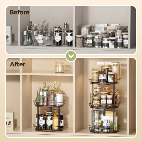 LAMU 10'' Lazy Susan Turntable Organizer, 2 Tier Round Rotating Spice Rack Organization for Kitchen Cabinet and Countertop, Wooden Lazy Susan for Table Top, Pantry, Bathroom, Vanity, Home Decor - size: 10in - 2Tier