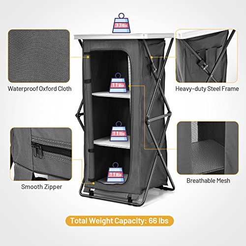 Giantex Folding Camping Storage Cabinet with 3 Shelves and Carry Bag, Portable Outdoor Organizer Kitchen Table, Quick Set-up for BBQ, Picnic, Backyard, Compact Pop-Up Cupboard, 47''H - size: 47''H