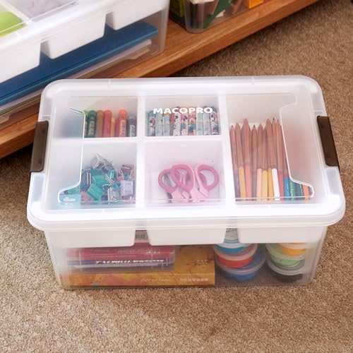 MACOPRO 17 QT Plastic Storage Box with Removable Tray, Bins with Lids, Clear Storage Container for Craft Supplies, Beads, Tools, Sewing, and Playdoh Organization (White, 1Pack-17QT) - size: 1Pack-17QT