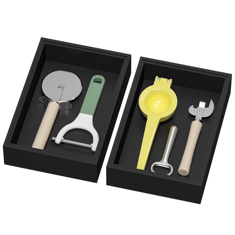 Lixple Bamboo Drawer Organizer, Cutlery Silverware Organizer for Kitchen Drawer, Stackable Utensil Organizer, 2 Pcs Flatware Organizer, Wooden Storage Box Tray (Black, 9 X 6 X 2 Inch) - color: Black, size: 9 x 6 x 2 Inch
