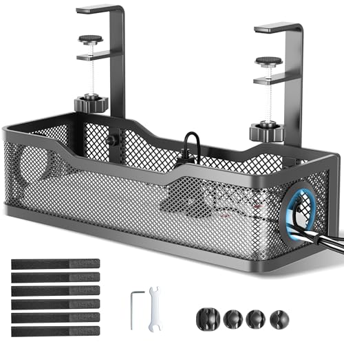 Cable Management Under Desk Tray, No Drill Cable Management Box With Clamp for Wire Organization, Cord Organizer for Office, Home - No Damage to Desk (Black) - color: Black