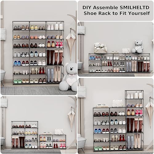 SMILHELTD Large Shoe Rack Shoe Storage Organizer for Entryway Heavy Duty Free Standing Shelves Space Saving for Sneakers Hallway Garage Organization (3 Row 8 Tier)