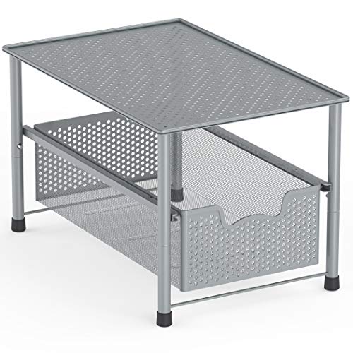 Simple Houseware Stackable Under Sink Cabinet Sliding Basket Organizer Drawer, Silver - color: Silver