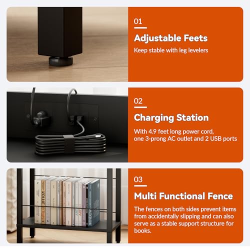 DGSANDGO Black Narrow Side Table - Nightstand with Charging Station (2 USB + 1 AC Outlet) & Drawer, Mute Wheels for Nordic Style/Bedroom/Living Room (Black) - color: Black, size: Drawer Wide-24.4"H 1 PC