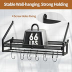 Housolution Pan Rack Wall Mounted, 24.8" Vertical Lid Organizer with 14 Adjustable Dividers, Heavy Duty Hanging Cookware Holder Hanger with 6 S-Hooks & 6 Vertical Hooks - color: Black, 1 Tier