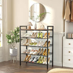 WIN4ALL Shoe Rack for Front Door Entrance, 5 Tier Shoe Rack for Entryway, 16-20 Pairs of Shoes, Metal Shoe Rack Organizer, Free Standing Shoe Rack for Closet (Black+Rustic Brown) - size: 5 Tier (11.81"D x 29.33"W x 38.18"H)