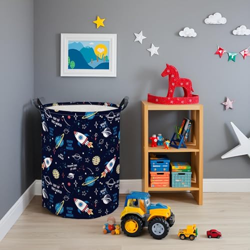 Kids Laundry Basket Baby Hamper for Nursery Boys Kids Hamper Cute Kids Toys Storage Bin Organizer Butterfly Room Decor for Home(Rocket Planet) - color: Rocket Planet
