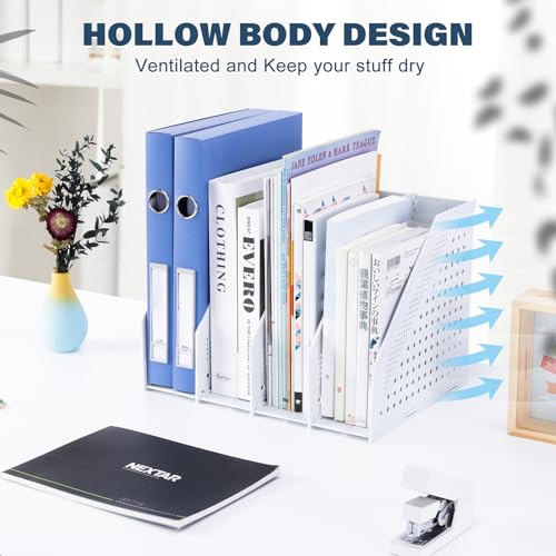 FRETONBA Collapsible Magazine File Holder with 4 Vertical Compartments Foldable Binder Holder for Desk Binder Storage Organizer Plastic Magazine Holders for Shelf, Light Gray - color: Light Grey, size: 4 Compartments - 1Pcs