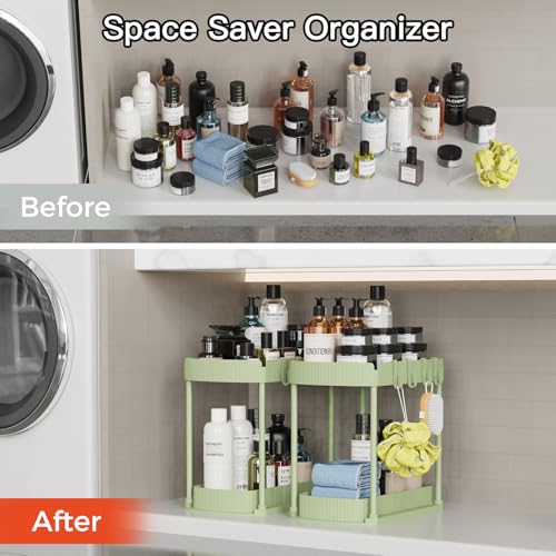 Ukeetap 2 Pack Multi-Purpose Pull-Out Storage Organizers, Under Sink Organizers and Storage for Bathroom & Kitchen, Under Cabinet Organizers and storage, 12.8 Inch, Green - color: Green, size: 12.8 Inch