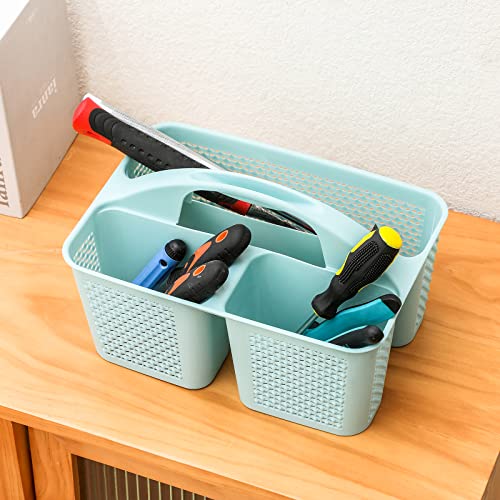 UUJOLY Plastic Portable Shower Caddy, Cleaning Shower Basket with Handle Compartments Storage Organizer for Bathroom Kitchen College Dorm Sink, Blue - color: Blue