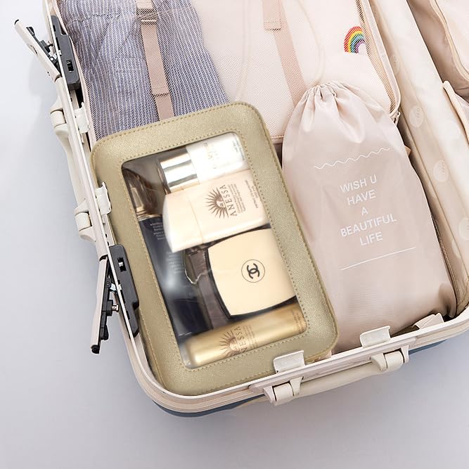 LETGO Clear Makeup Bags, TSA Approved Toiletry Bag with Zipper, Clear Makeup Organizer Fit Carry-on Travel Essentials,Clear Cosmetic Bags for Women Men (C-Gold) - color: C-Gold