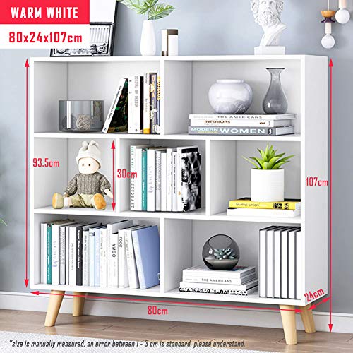 IOTXY Wooden Open Shelf Bookcase - 3-Tier Floorstanding Display Cabinet Rack with Legs, 7 Cubes Free Standing Bookshelf, Warm White - color: Warm White, size: 80CM