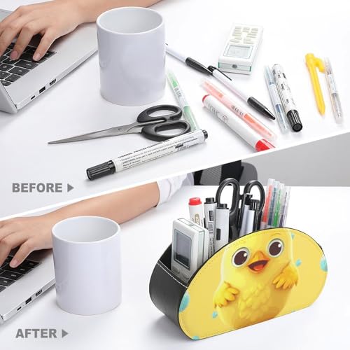 PU Leather Remote Control Organizer Box 5-Slot Multifunctional Cute Yellow Chicken Storage Holder for TV/DVD/Accessories Stylish Desk Decor for Living Room, Bedroom, Office - color: Cute Yellow Chicken