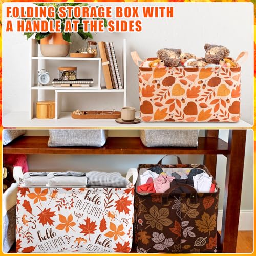 Geelin 3 Pcs Thanksgiving Storage Baskets for Gifts, Collapsible Waterproof Canvas Harvest Autumn Maple Leaf Storage Bin Organizer with Handles for Book Closet Shelf Nursery Autumn Home Decor - style: Autumn Maple Leaves