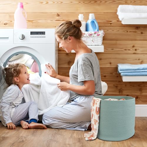XUANGUO Cotton Rope Basket For Girls Boys Kids 16”X14” Baby Laundry Baskets Nursery Bin Round Woven Basket Organizer For Storage Toys Blankets Shoes Clothes green - color: green