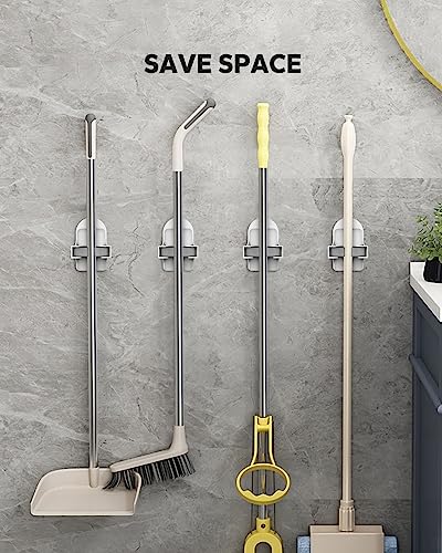 Plastic Broom Holder Wall Mount, White, 4 Count - color: White