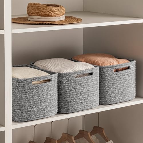 UBBCARE 4 Pack Storage Baskets for Shelves, Baskets for Organizing, Cube Shelf Storage Bin with Handles, Woven Storage Basket, 13"L x 9"W x 7.5"H, Grey - color: Grey, size: 4 Pack-13"(L)×9"(W)x7.5"(H)