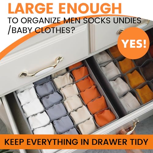 Criusia 3 Pack Sock Underwear Drawer Organizer Dividers, 64 Cell Fabric Foldable Dresser Organizer for Closet Organizers and Storage Boxes for Organizing Socks, Underwear, Ties (16+24+24 Cell, Gray) - color: Grey, size: A - 3 Pack & 64 Cells
