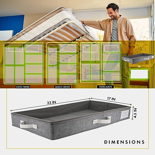 HOMELUX THEORY 2pc Low Profile Under Bed Storage Containers, Thin Under Couch Storage Organizer with Bins & Lids, Underbed Storage Box Ideal for Seasonal Clothes, Blankets, Fabric & Shoes (LightGray) - color: Light Gray, size: Large Low Profile (2pc)