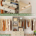 Besiost Closet System, 4.2–8.8 FT Closet Organizer with 2 Wooden Drawers and Shelves, Walk-in Closet System with 5 Hang Rods, Built-in Reach in Closet Tower, Can Fit 60 to 96 inch, Greige Oak - color: Greige Oak