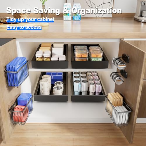 Mustorn 4 Pack Adhesive Cabinet Door Organizer, Lid Organizers Inside Cabinet Food Container/Tumbler Lid Organizer and Storage Cup Lids Holder for Kitchen & Bathroom Wall Mounted(Black) - color: Black, size: 4 Pack