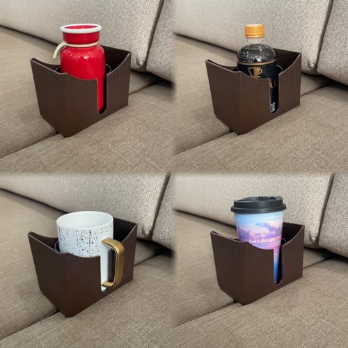 Couch Anti-Spill Drink Holder Tray, Couch Seat Cushion Cup Beverage Holder for Cups, Mugs, Bottles, Cans (Brown) - color: Brown