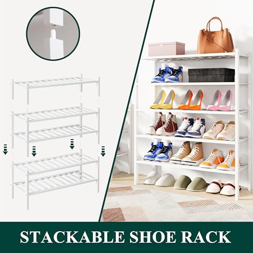 Smiry Shoe Rack, 2 Tier Bamboo Shoe Organizer, Stackable Free Standing Wooden Shoe Storage Shelf for Closet, Entryway, Front Door Entrance, White - color: White, size: 26.80" Wide - 2 Tier - Regular