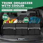 112L Large Capacity Car Trunk Organizer with 20L Insulated Fresh-Keeping Bag, Heavy-Duty 600D Waterproof Oxford Collapsible Storage for SUV, Sedan, Truck, 2 Securing Hooks & Reflective Strips - size: 112l (With Insulated Cooler)