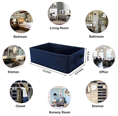 Decorative Storage Basket Collapsible Felt Bins Fabric Baskets Storage Organizer for Underwear Socks Bra Towel Toiletry Baby Products Storage Basket Navy Blue - color: navy blue felt handles, size: 13 x 8.9 x 4.5 Inch (Pack of 1)
