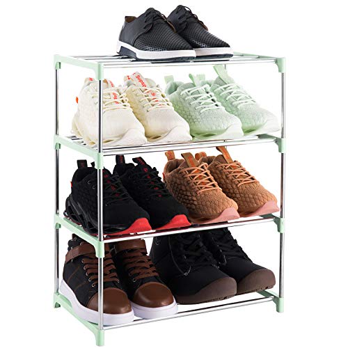 4-Tier Stackable Small Shoe Rack, Lightweight Shoe Shelf Storage Organizer for Entryway, Hallway and Closet (Green) - color: Green, size: 4-Tier