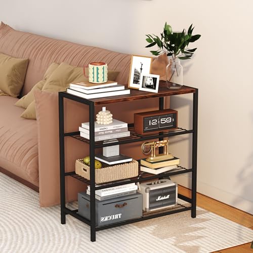 Yusong Shoe Rack Organizer, 4 Tier Industrial Shoe Storage Shelf, Narrow Sturdy Metal Shoe Shelves for Closet Entryway, Rustic Brown - color: Rustic Brown, size: 4 Tier