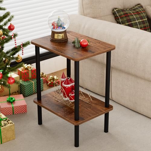 Apicizon 2 Tier End Table, Small Side Table with Solid Wood Legs, Boho Bedside Table with Storage Shelf, Nightstand for Small Spaces, Bedroom, Living Room, Entryway, Farmhouse, Easy Assembly, Brown - color: Brown, size: 1 Set, style: 2 Tier