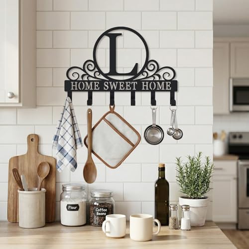Metal Letter L Key Holder for Wall, Monogram Coat Rack Wall Mount, Key Hooks Perfect for Bathroom, Living Room, Kitchen, Office Ideal Wedding, Anniversary, Housewarming Gift (L) - style: L