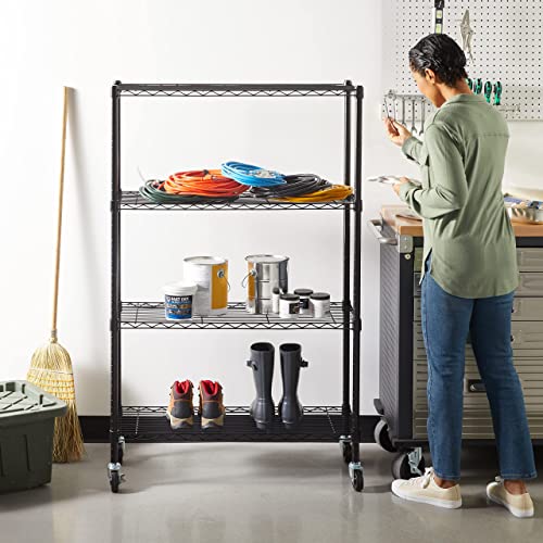 Amazon Basics 4-Shelf Adjustable Heavy Duty Steel Wire Rack Storage Shelving, Sturdy Garage Shelving, 350 lbs Capacity Per Shelf, Easy No-Tool Assembly, 36" x 14" x 54", Black | Heavy Duty, Adjustable, for Kitchen, Garage, Storage, Shelving Organizer - co