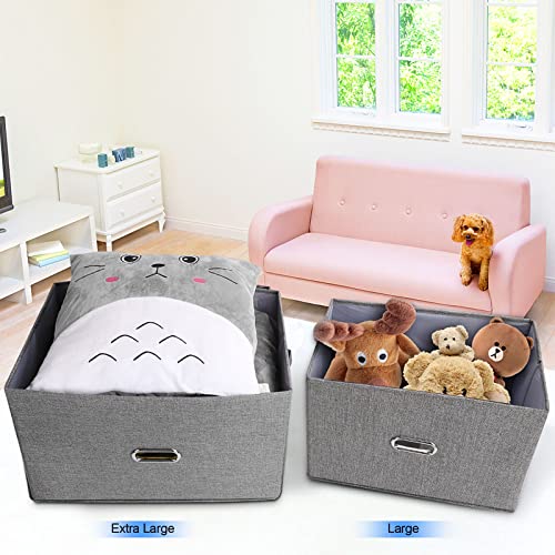 Large Linen Fabric Foldable Storage Bins with Removable Lid and Handles, Washable Storage Box Organizer Containers Baskets Cube with Cover for Bedroom,Office(Black, Large) - color: Black, size: Large
