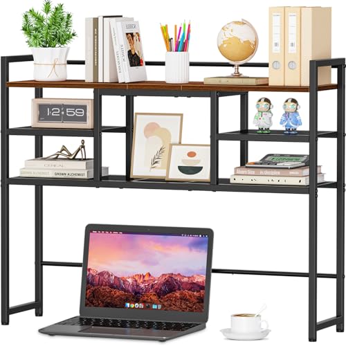 Snughome Desk Shelf, 38.6" Desktop Bookshelf, Desk Hutch Dorm, Countertop Storage Hutch with 5 Shelves for Computer Desk, Multipurpose Wood Desktop Display Organizer Rack for Home Office Dorm - size: 38.6"