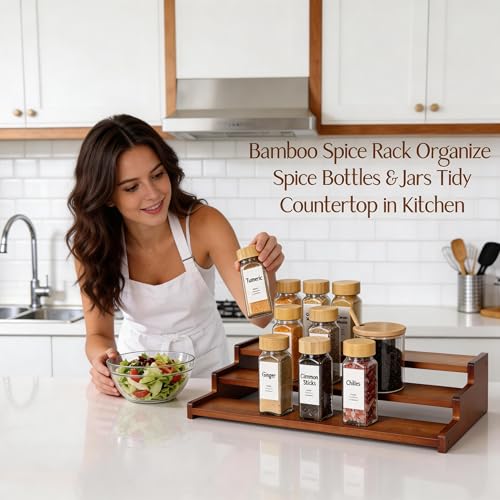 Bamboo Spice Rack，3-Tier Spice Rack Organizer for Cabinet or Pantry (Walnut, L) - color: Walnut, size: L