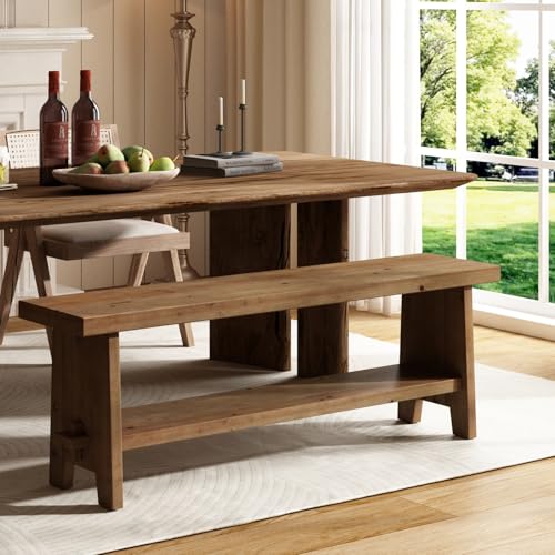 HOKYHOKY Solid Wood Entryway Bench - 51.2" Farmhouse Long Storage Bench, Rustic Narrow Bench Seat for Indoor, Entryway, Dining Room, Living Room and Hallway, Brown - size: 51.2"