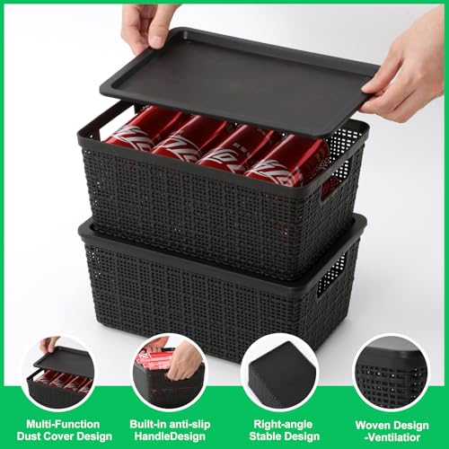 6 Pack Plastic Storage Baskets With Lids,Black Breathable Stackable Storage Bins,Small Storage Containers,for Organizing Storage Baskets on Desktops,Closets,Playrooms,Classrooms,Offices - color: Black