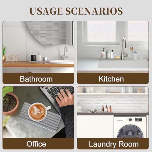 2PCS Fast-Dry Diatomite Sink Tray Set, Ultra Absorbent Soap Holder & Coaster with Non-Slip Feet & Grooved Design, Bathroom Kitchen Countertop Organizer, 8.3x4 Inches (Grey)